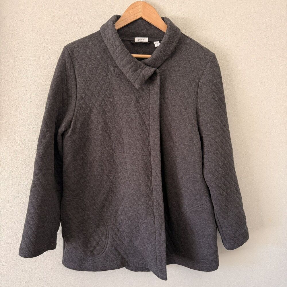 J Jill Pure Jill Jacket Womens Size M Quilted Grey Style Asymmetric cabincore